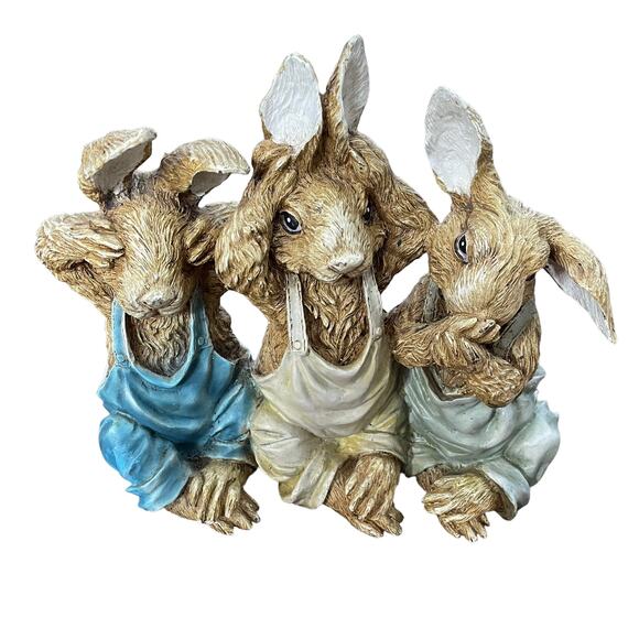 Chrisdon Three Bunnies See No Evil Hear No Evil Speak No Evil Rabbit Figure - Picture 3 of 16
